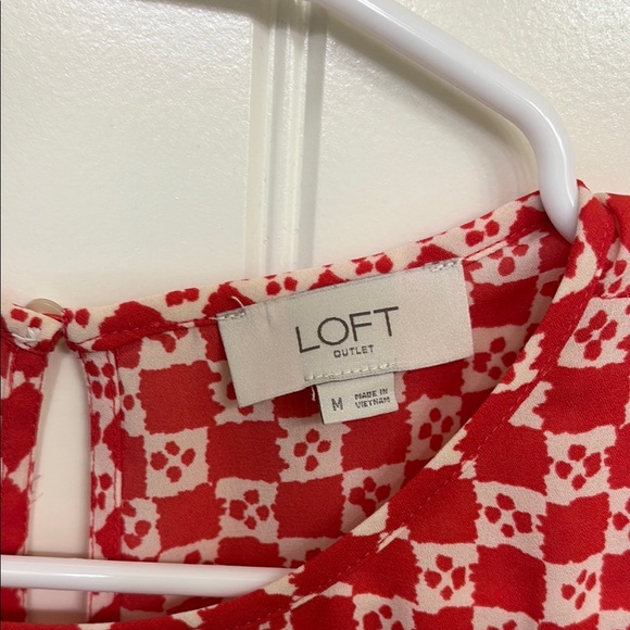 Loft Red and White Geometric Print Blouse - Picture 4 of 8